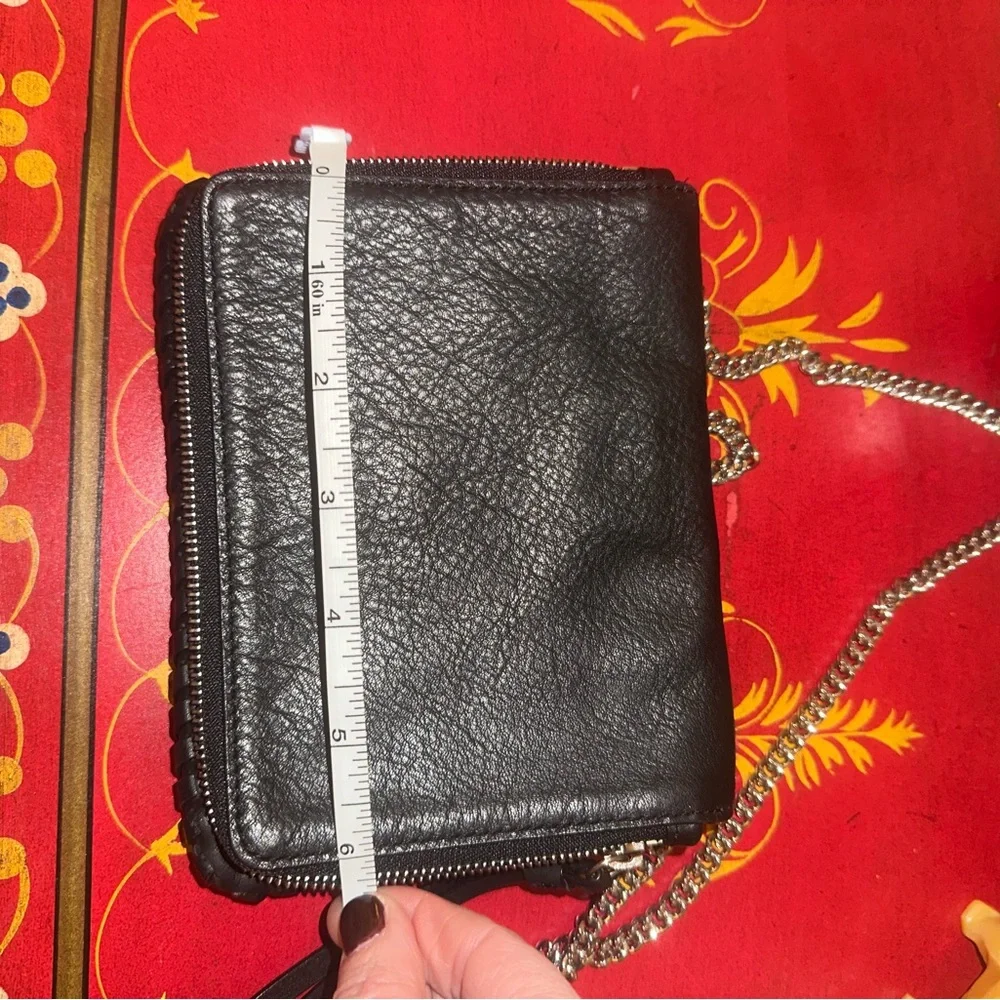 All Saints Black whipstitch cross body purse silver chain - Picture 9 of 13